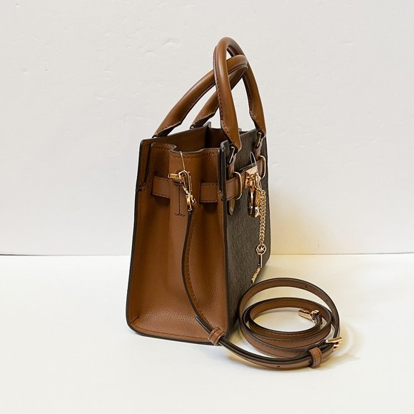 Michael Kors Hamilton Small Satchel Shoulder Crossbody Bag MK Brown - Picture 3 of 11